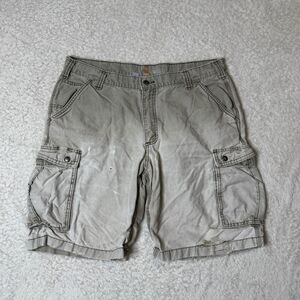 Carhartt Cargo Shorts Khaki Canvas Rugged Utility Relaxed Workwear 36x10 Fadeda